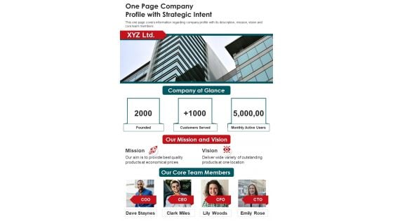 One Page Company Profile With Strategic Intent PDF Document PPT Template One Page Company Profile With Strategic Intent PDF Document PPT Template