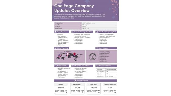 One Page Company Updates Overview PDF Document PPT Template One Page Company Updates Overview PDF Document PPT Template