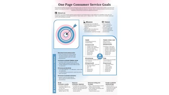 One Page Consumer Service Goals PDF Document PPT Template