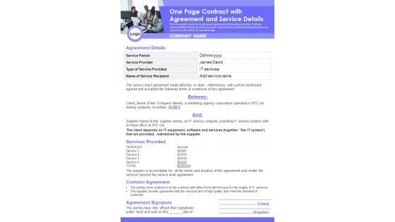 One Page Contract With Agreement And Service Details PDF Document PPT Template One Page Contract With Agreement And Service Details PDF Document PPT Template