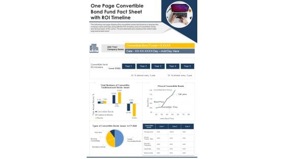 One Page Convertible Bond Fund Fact Sheet With ROI Timeline PDF Document PPT Template