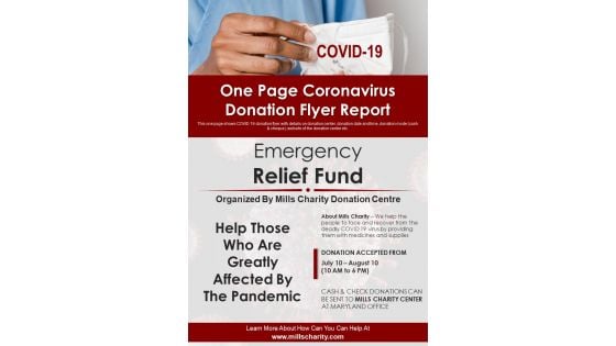 One Page Coronavirus Donation Flyer Report PDF Document PPT Template