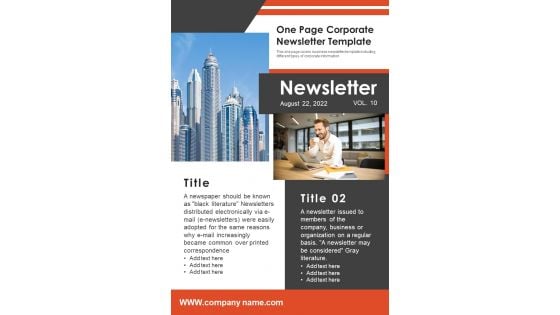 One Page Corporate Newsletter Template PDF Document PPT Template