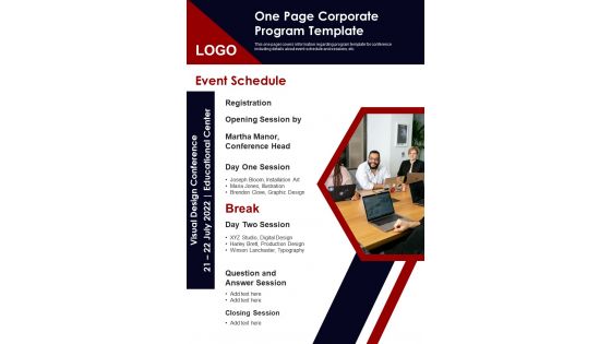 One Page Corporate Program Template PDF Document PPT Template