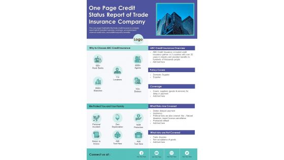One Page Credit Status Report Of Trade Insurance Company PDF Document PPT Template