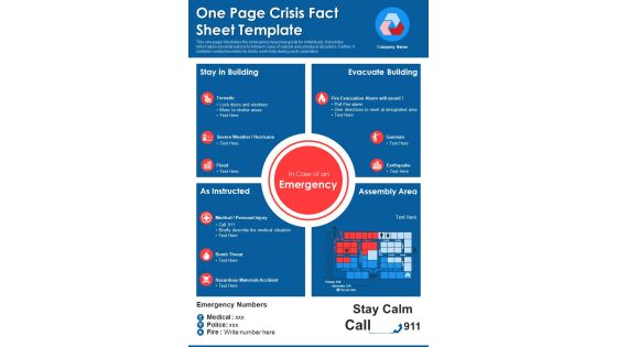 One Page Crisis Fact Sheet Template PDF Document PPT Template