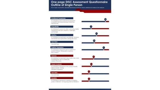One Page DISC Assessment Questionnaire Outline Of Single Person PDF Document PPT Template One Page DISC Assessment Questionnaire Outline Of Single Person PDF Document PPT Template