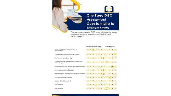 One Page DISC Assessment Questionnaire To Relieve Stress PDF Document PPT Template One Page DISC Assessment Questionnaire To Relieve Stress PDF Document PPT Template