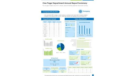 One Page Department Annual Report Summary One Pager Documents