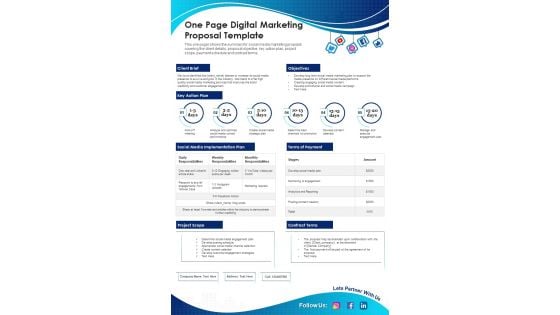 One Page Digital Marketing Proposal Template PDF Document PPT Template