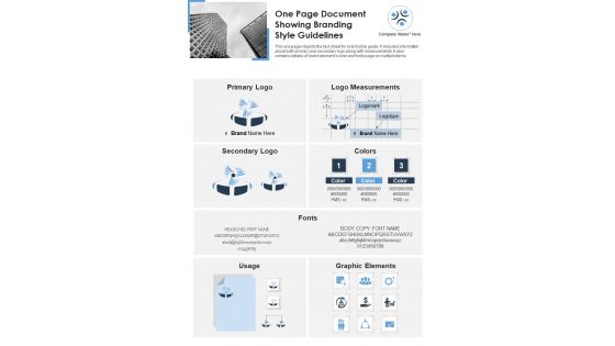 One Page Document Showing Branding Style Guidelines PDF Document PPT Template