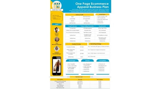 One Page Ecommerce Apparel Business Plan PDF Document PPT Template