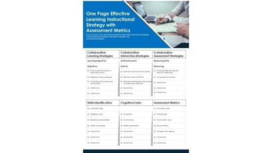 One Page Effective Learning Instructional Strategy With Assessment Metrics PDF Document PPT Template