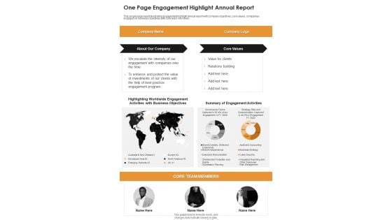 One Page Engagement Highlight Annual Report One Pager Documents