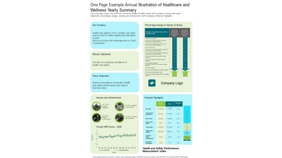 One Page Example Annual Illustration Of Healthcare And Wellness Yearly Summary One Pager Documents