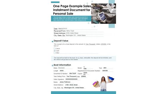 One Page Example Sales Instalment Document For Personal Sale PDF Document PPT Template One Page Example Sales Instalment Document For Personal Sale PDF Document PPT Template