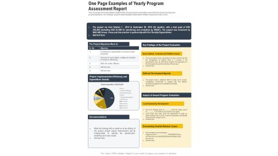 One Page Examples Of Yearly Program Assessment Report One Pager Documents