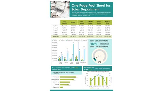 One Page Fact Sheet For Sales Department PDF Document PPT Template