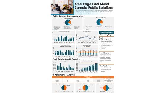 One Page Fact Sheet Sample Public Relations PDF Document PPT Template