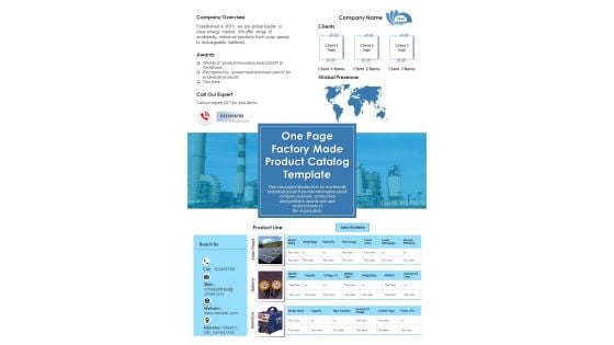 One Page Factory Made Product Catalog Template PDF Document PPT Template