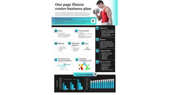 One Page Fitness Center Business Plan PDF Document PPT Template