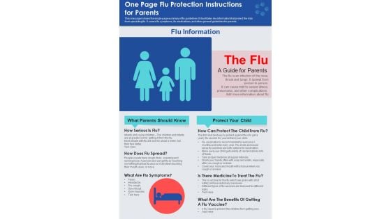 One Page Flu Protection Instructions For Parents PDF Document PPT Template