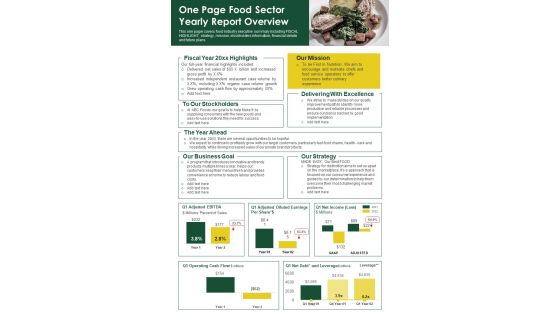 One Page Food Sector Yearly Report Overview PDF Document PPT Template