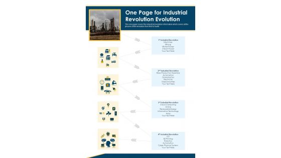 One Page For Industrial Revolution Evolution PDF Document PPT Template