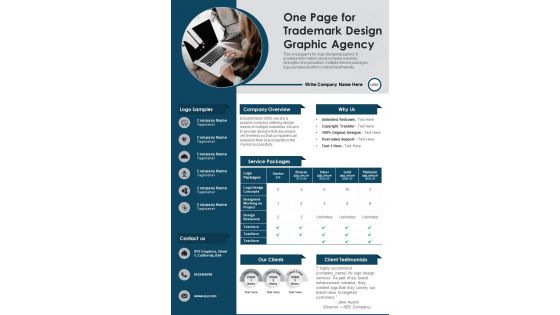 One Page For Trademark Design Graphic Agency PDF Document PPT Template