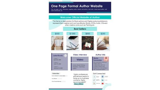 One Page Formal Author Website PDF Document PPT Template One Page Formal Author Website PDF Document PPT Template