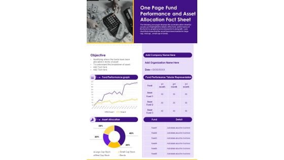 One Page Fund Performance And Asset Allocation Fact Sheet PDF Document PPT Template