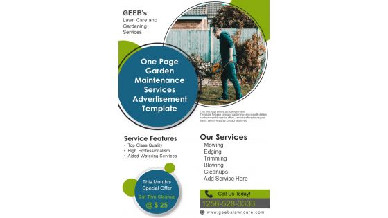 One Page Garden Maintenance Services Advertisement Template PDF Document PPT Template