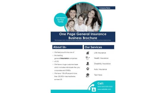 One Page General Insurance Business Brochure PDF Document PPT Template