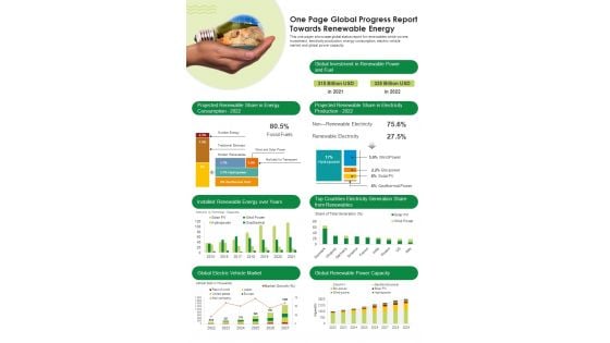 One Page Global Progress Report Towards Renewable Energy PDF Document PPT Template One Page Global Progress Report Towards Renewable Energy PDF Document PPT Template