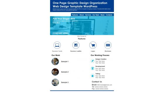 One Page Graphic Design Organization Web Design Template Wordpress PDF Document PPT Template