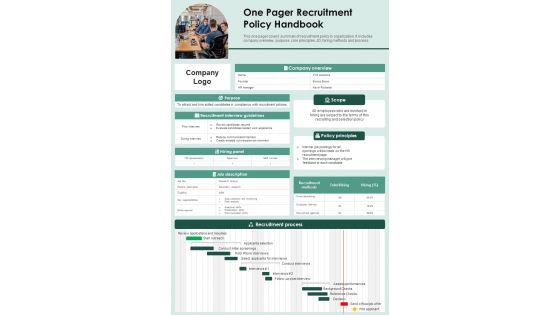 One Page Handbook For Staffing Procedures PDF Document PPT Template