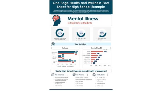 One Page Health And Wellness Fact Sheet For High School Example PDF Document PPT Template