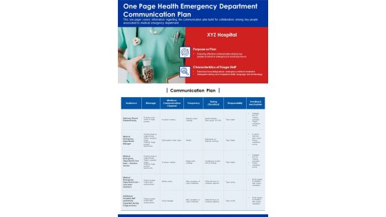 One Page Health Emergency Department Communication Plan PDF Document PPT Template