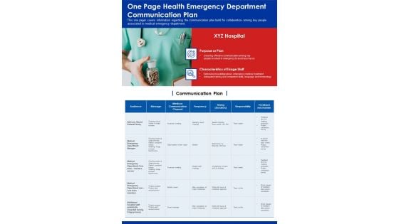 One Page Health Emergency Department Communication Plan PDF Document PPT Template One Page Health Emergency Department Communication Plan PDF Document PPT Template