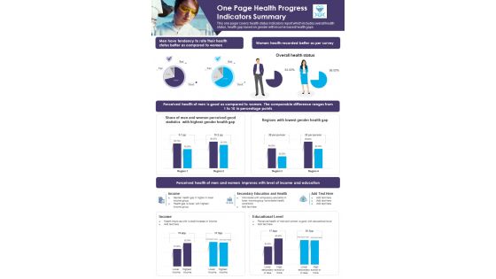 One Page Health Progress Indicators Summary PDF Document PPT Template