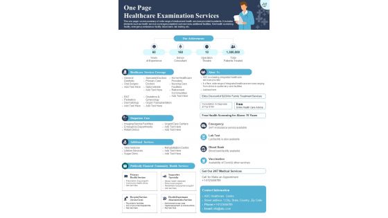 One Page Healthcare Examination Services PDF Document PPT Template