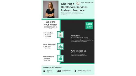 One Page Healthcare Services Business Brochure PDF Document PPT Template