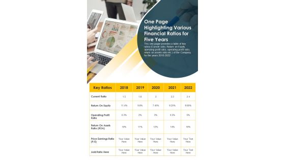 One Page Highlighting Various Financial Ratios For Five Years PDF Document PPT Template One Page Highlighting Various Financial Ratios For Five Years PDF Document PPT Template
