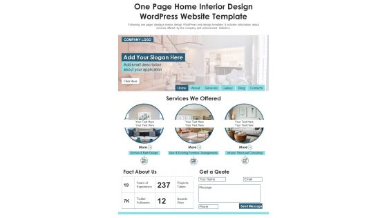 One Page Home Interior Design Wordpress Website Template PDF Document PPT Template