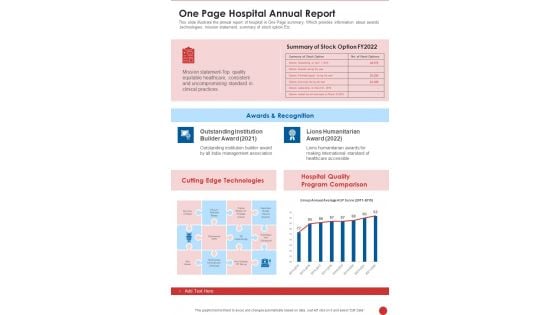 One Page Hospital Annual Report One Pager Documents