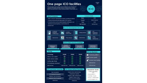 One Page ICO Facilities PDF Document PPT Template