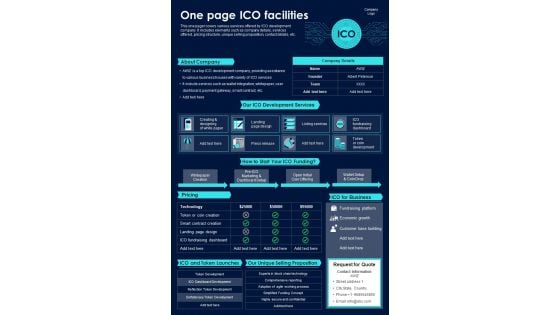 One Page ICO Facilities PDF Document PPT Template One Page ICO Facilities PDF Document PPT Template