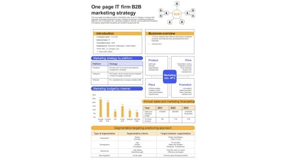 One Page IT Firm B2B Marketing Strategy PDF Document PPT Template One Page IT Firm B2B Marketing Strategy PDF Document PPT Template