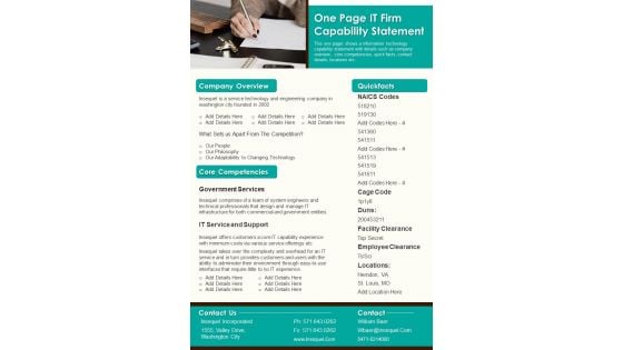 One Page IT Firm Capability Statement PDF Document PPT Template One Page IT Firm Capability Statement PDF Document PPT Template