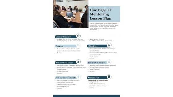 One Page IT Mentoring Lesson Plan PDF Document PPT Template